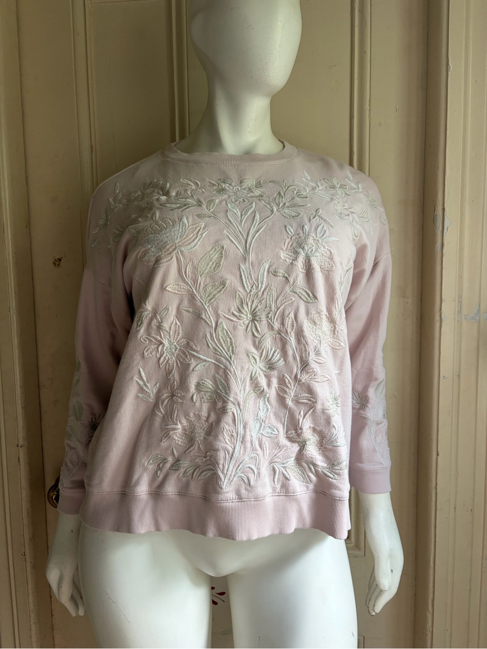 J. Jill Pale Pink Embroidered Crewneck Sweatshirt